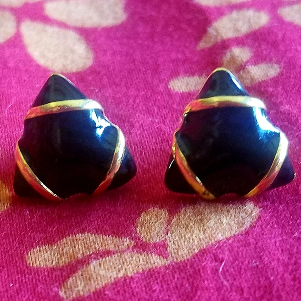 Vintage signed Napier black enamel earrings